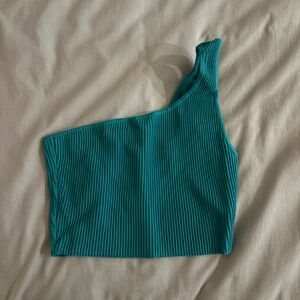 Aritzia Babaton Sculpt Knit One-shoulder Cropped Tank Teal
